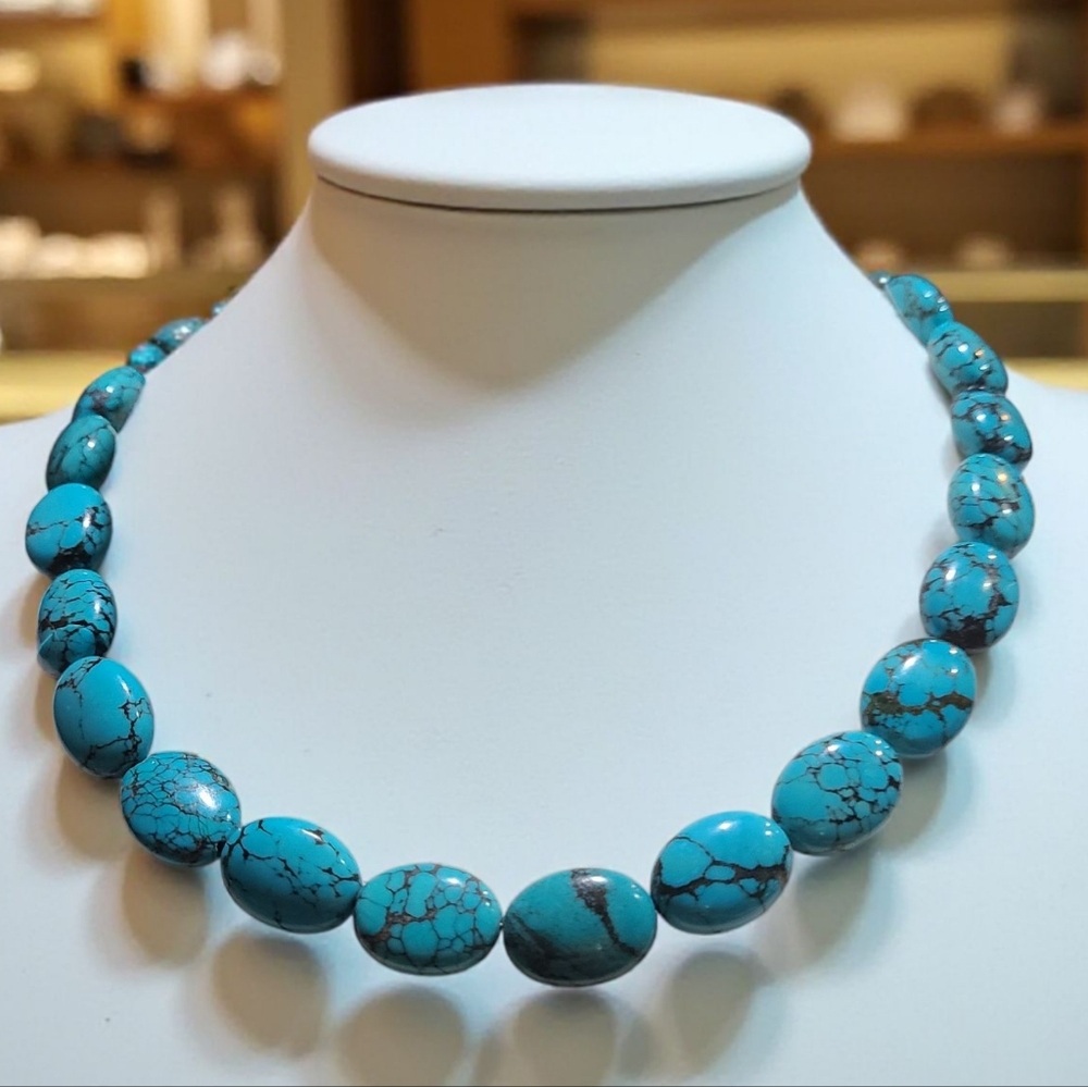 Turquoise Gemstone Native Made Sterling Silver Women's Necklace Boho Statement